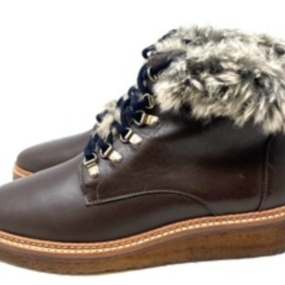 Botkier Winter Faux Fur Trim Gum Sole Women's Boot Brown Leather Upper Size 7 - Picture 1 of 7